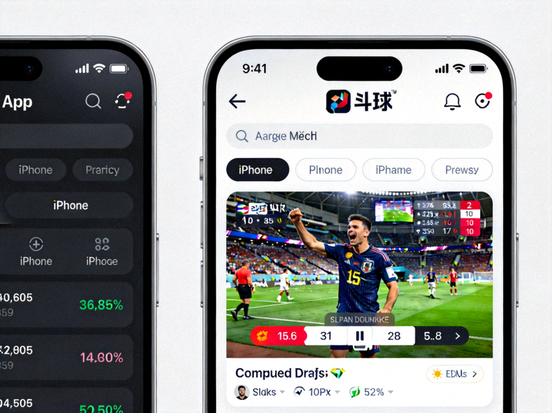 两部iPhone设备并排展示斗球App的深色模式与浅色模式界面对比